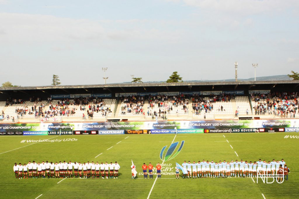 England U20 and Argentina U20 line up for the national anthems / Joe Ruzvidzo