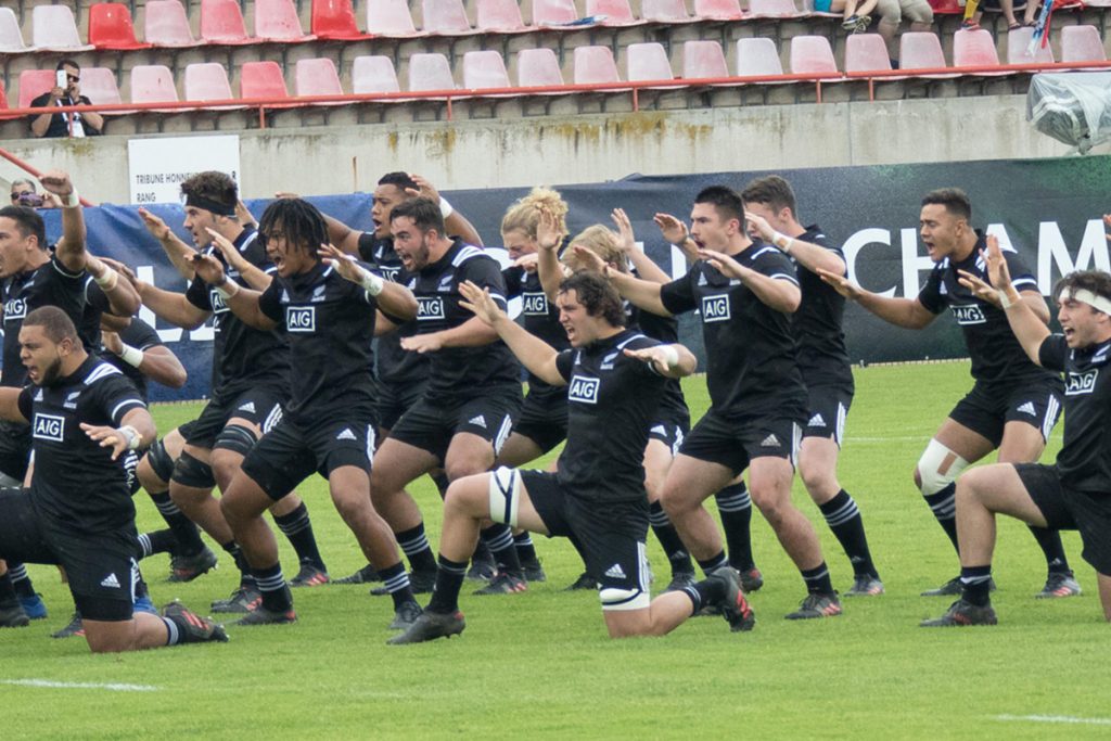 New Zealand perform the haka before their match against Wales. Photo: Bernard Rivière / World Rugby.